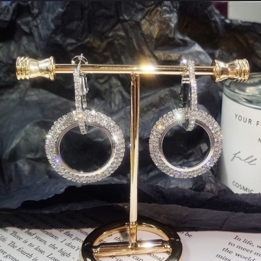 Silver Rhinestone Double Hoop Earrings